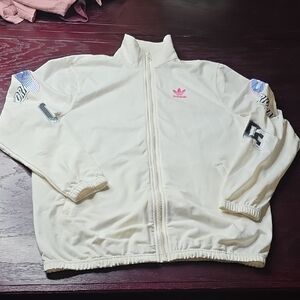 Adidas Chalk White Athletic Track Jacket with Pink Trefoil